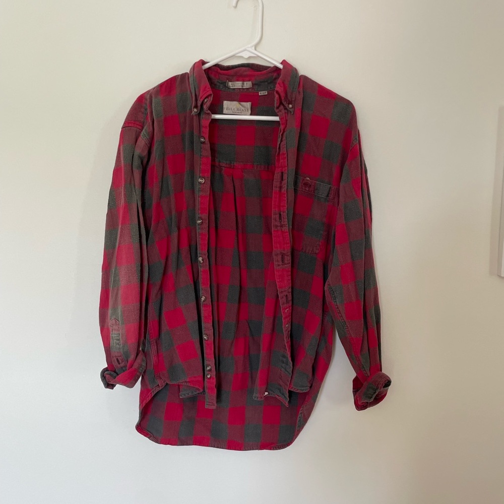 Red and Gray Plaid Button-Up Shirt